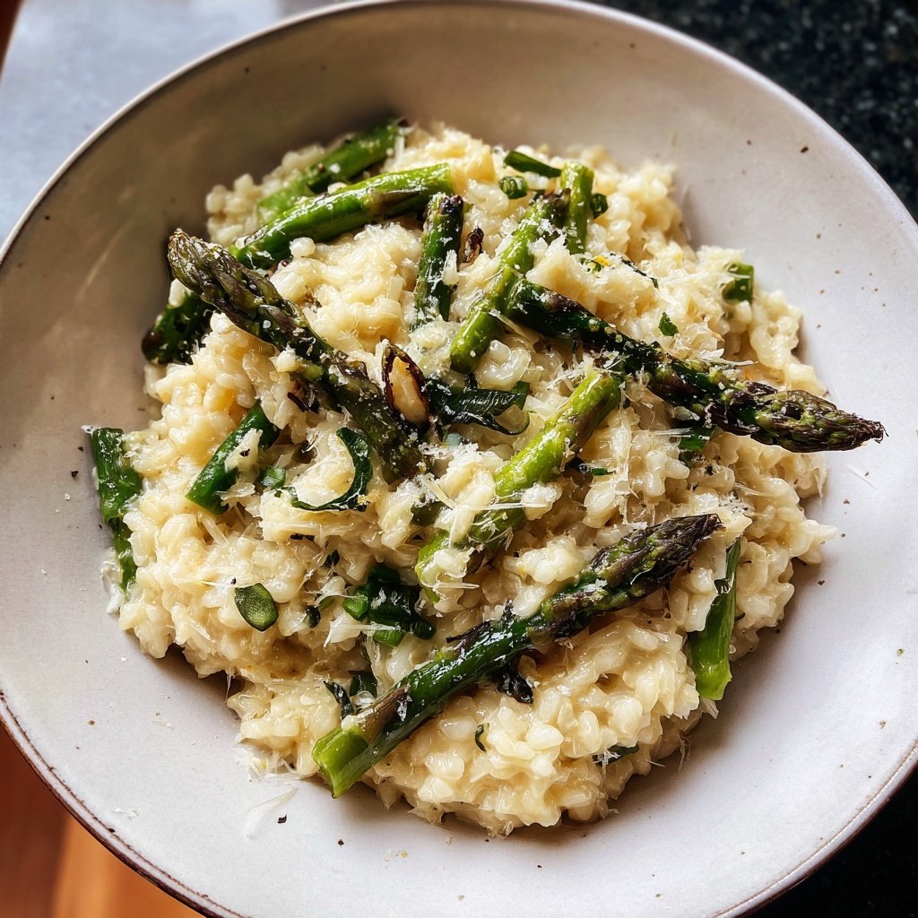 Zitronenrisotto mit grünem Spargel