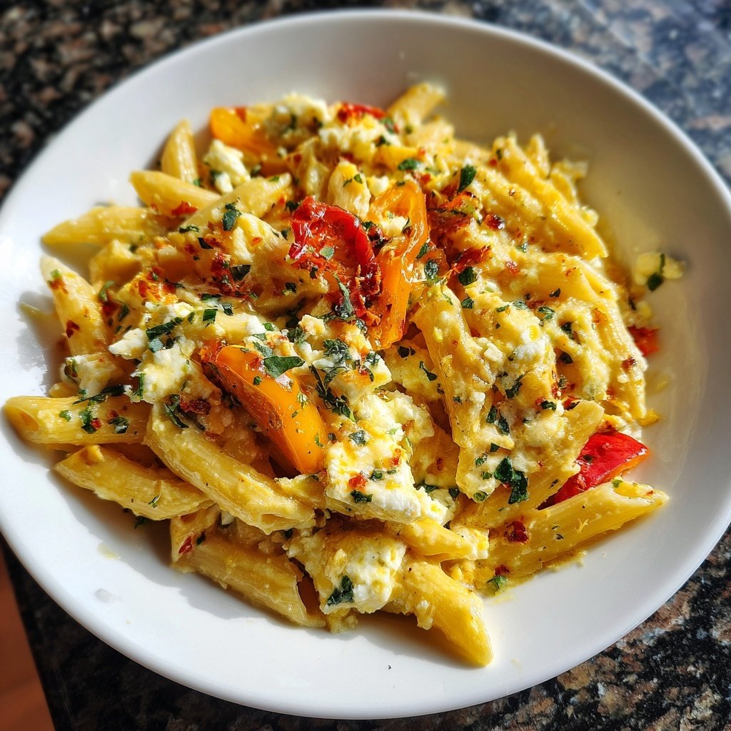 Penne mit Paprika und Feta