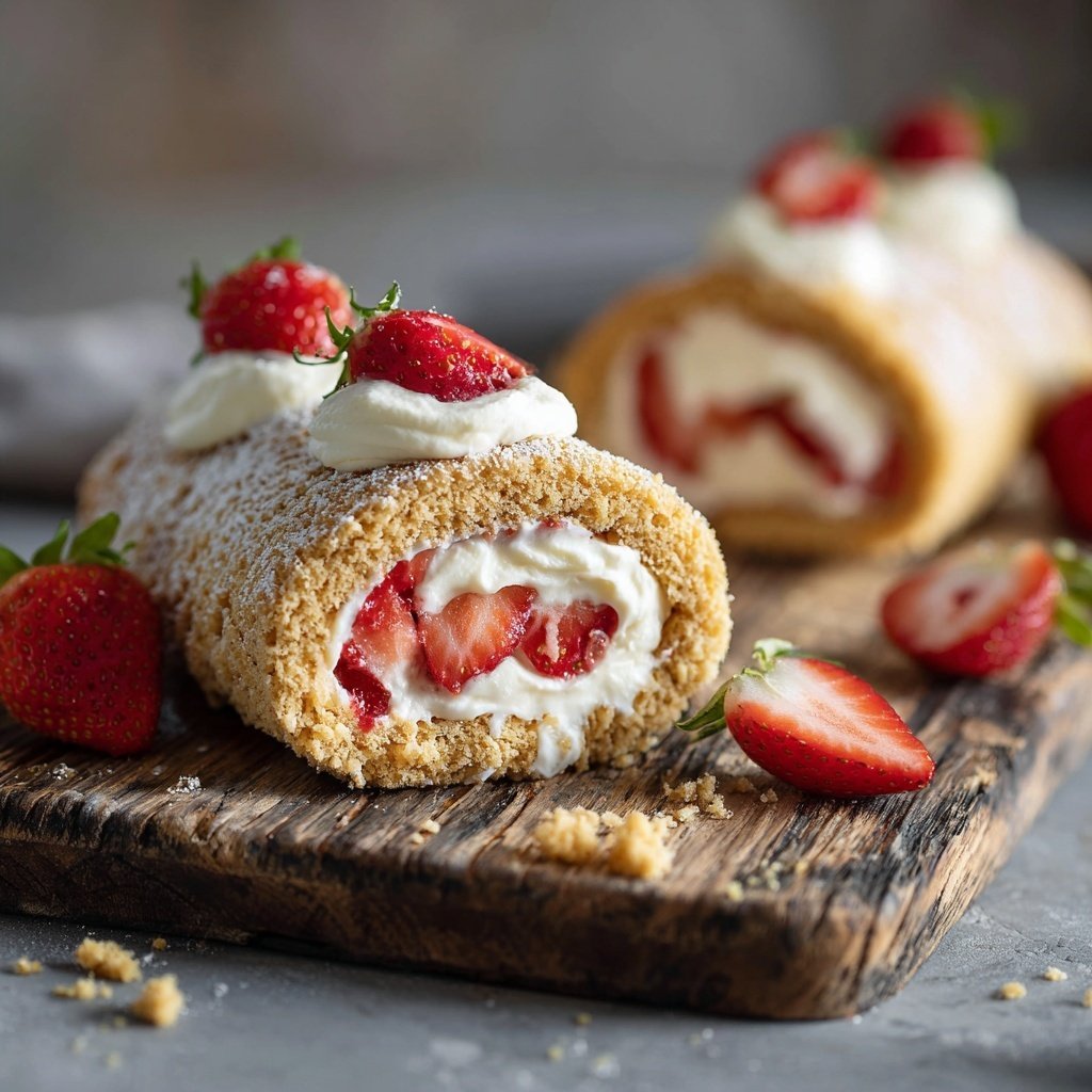 Erdbeer Biskuitrolle Mit Vanille Creme