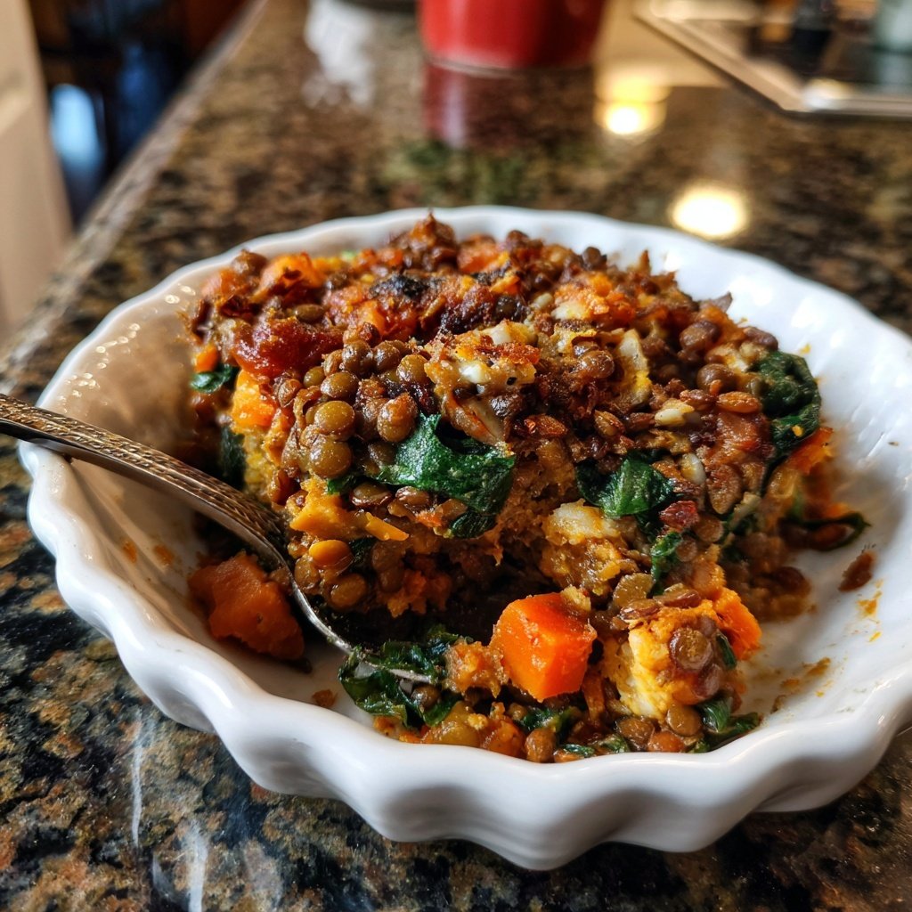 Abendessen vegetarisch mit Linsensauce