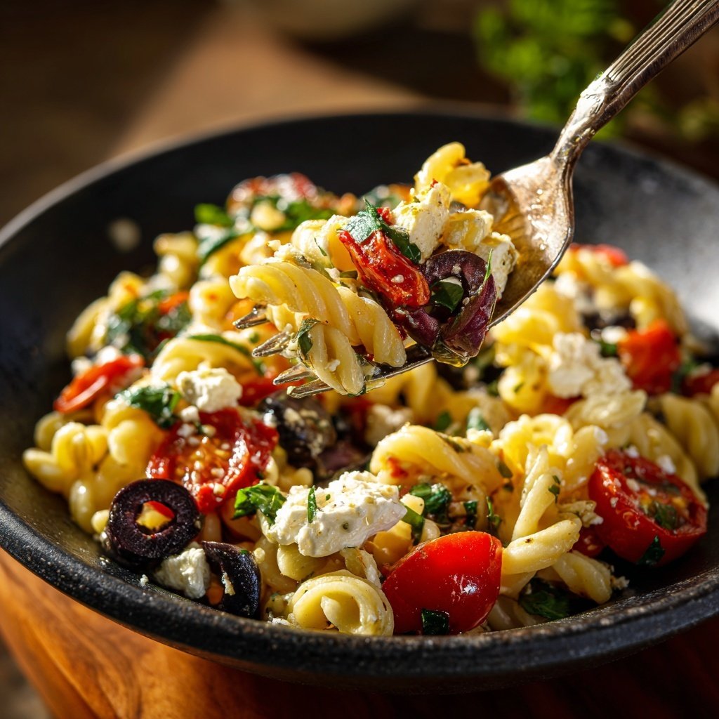 Mediterraner Nudelsalat Mit Feta