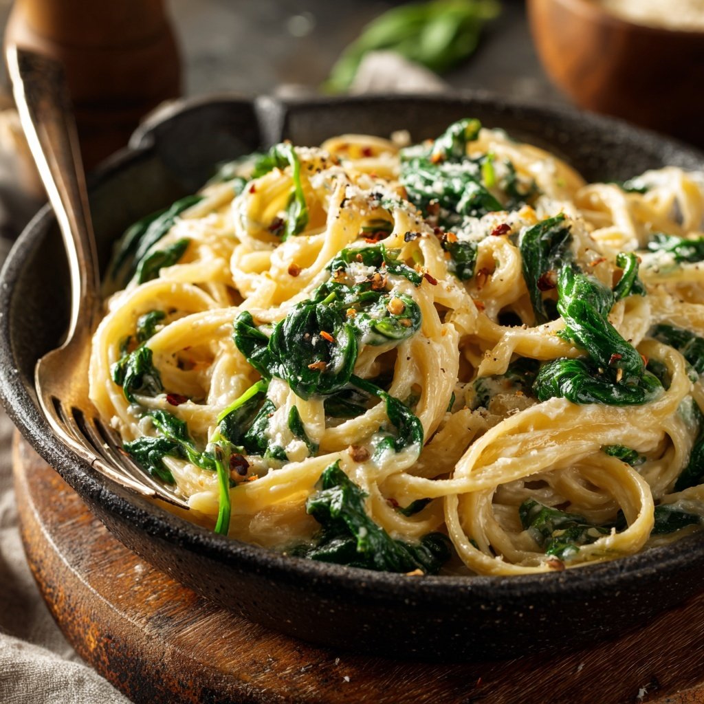 Pasta Mit Spinat Und Knoblauch